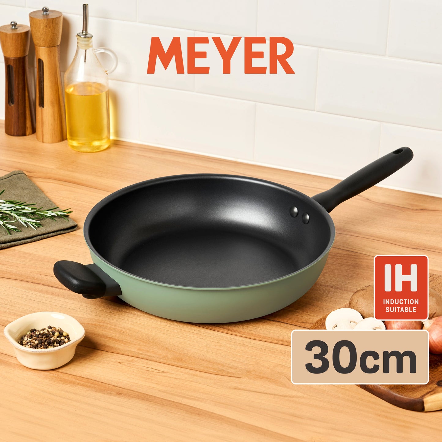 Meyer Moda Induction Open French Frypan With Helper Handle 30cm Sage