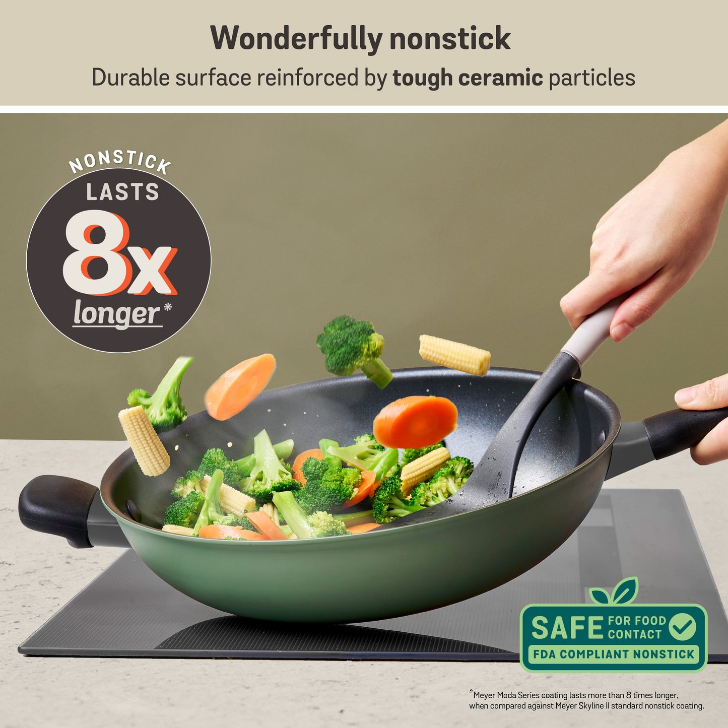 Meyer Moda Induction Stirfry With Helper Handle 32cm Sage
