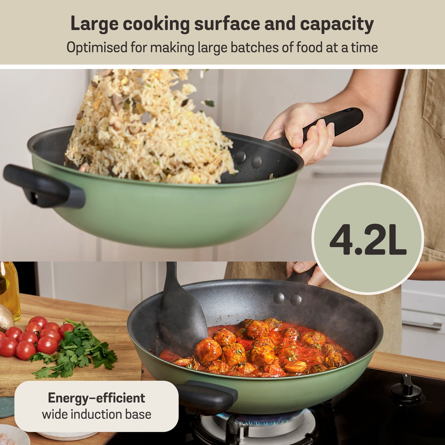 Meyer Moda Induction Stirfry With Helper Handle 32cm Sage