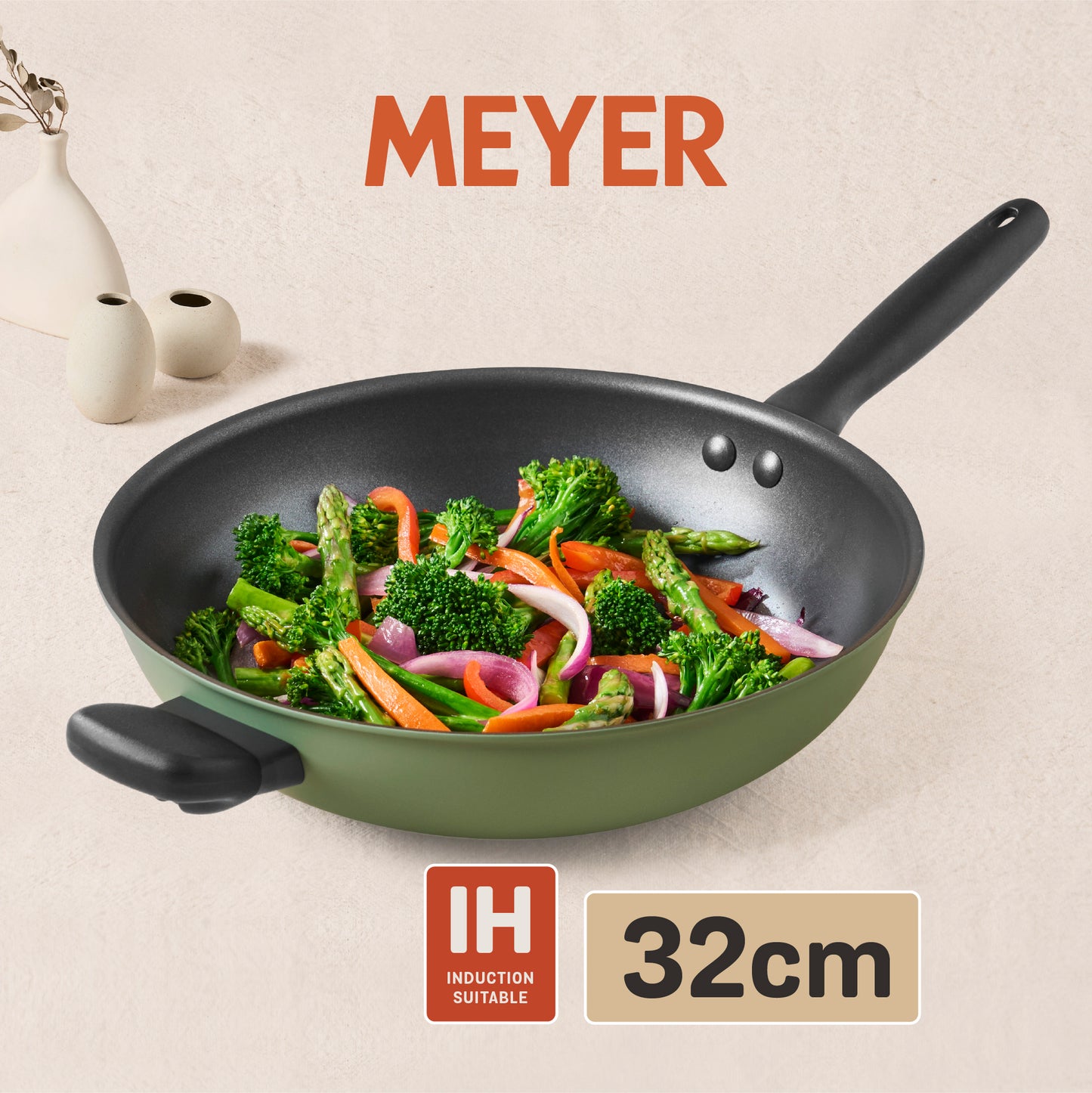 Meyer Moda Induction Stirfry With Helper Handle 32cm Sage
