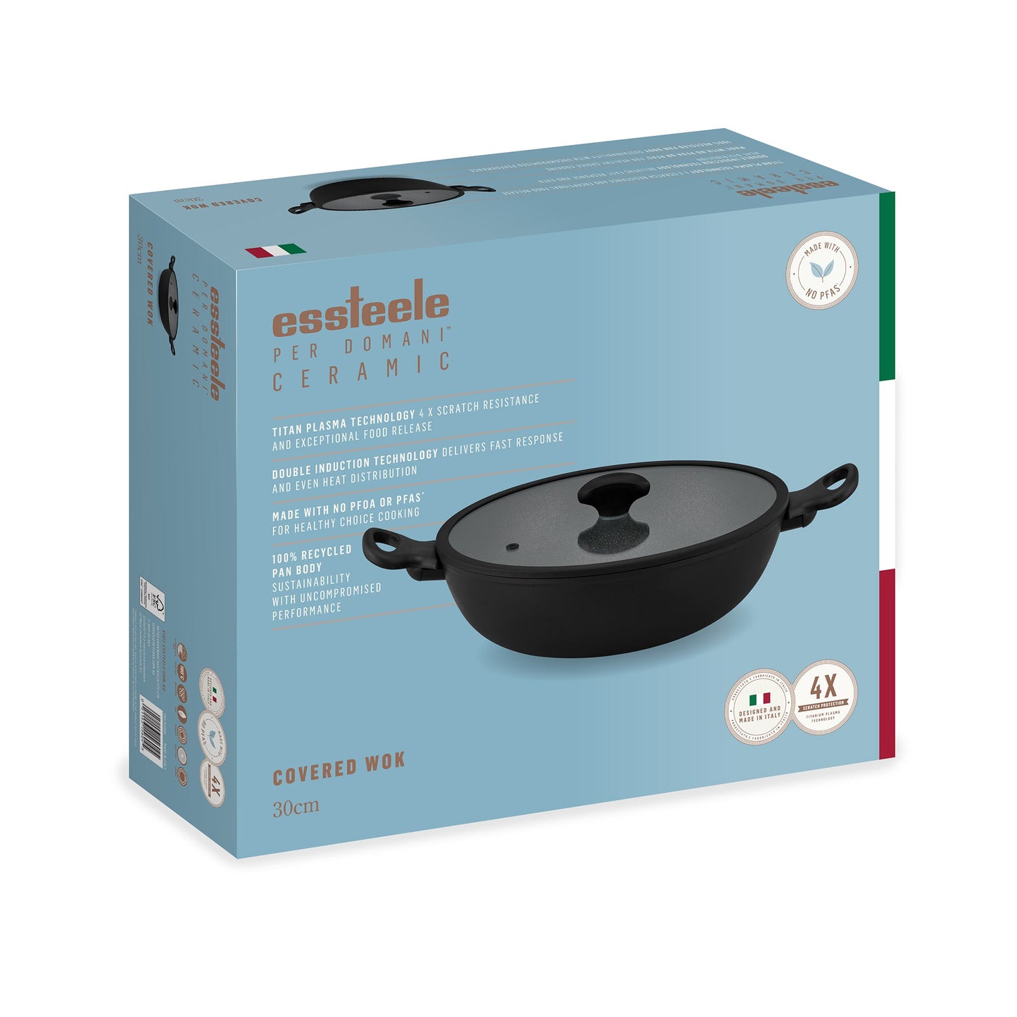 Close-up finish detail: For stir-frying and wok-style cooking – ceramic nonstick coated aluminium – Essteele Per Domani Ceramic Induction Covered Wok 30cm