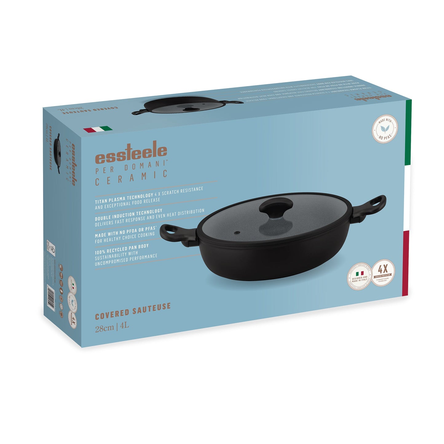 Close-up finish detail: For braising and one-pot meals – ceramic nonstick coated aluminium – Essteele Per Domani Ceramic Induction Covered Sautéuse 28cm/4L