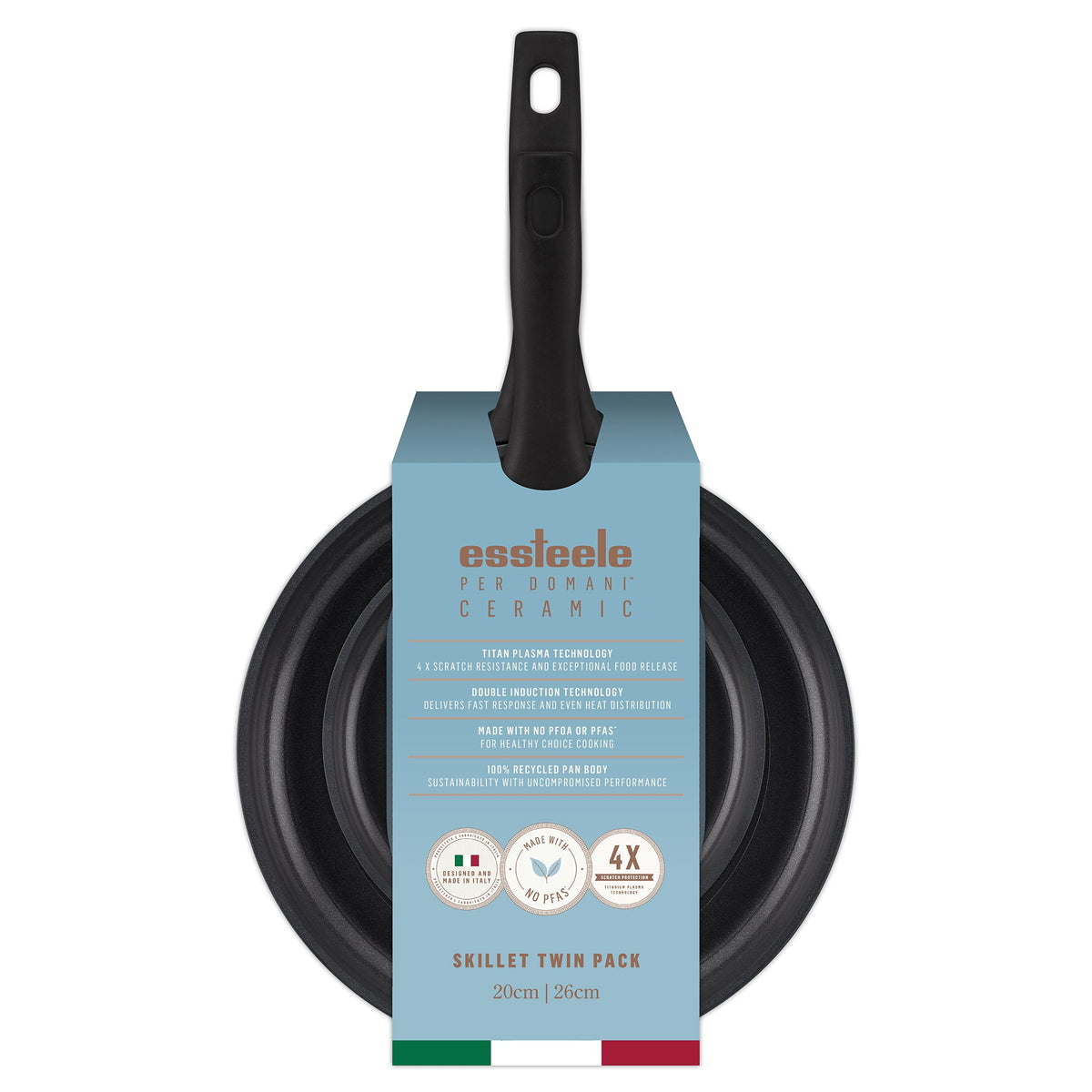 For searing, frying and everyday cooking – ceramic nonstick coated aluminium – Essteele Per Domani Ceramic Induction Open French Skillet Twin Pack 20/26cm