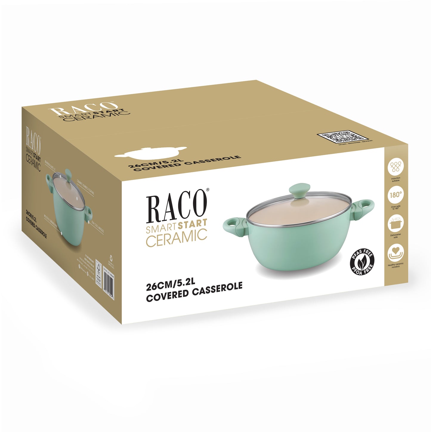 RACO SmartStart Ceramic Nonstick Induction Covered Casserole 26cm/5.2L Lichen