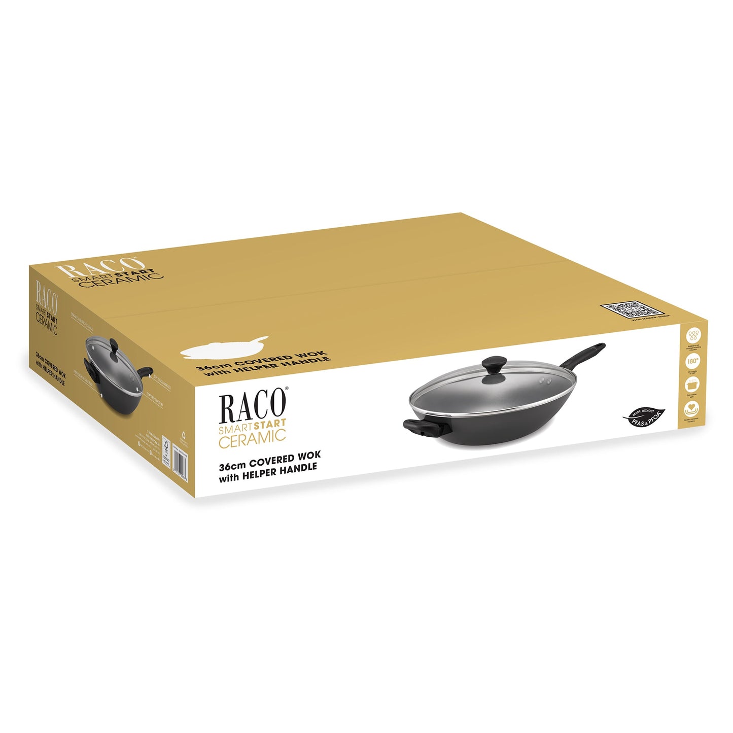 RACO SmartStart Ceramic Nonstick Induction Covered Wok with Helper Handle 36cm Grey