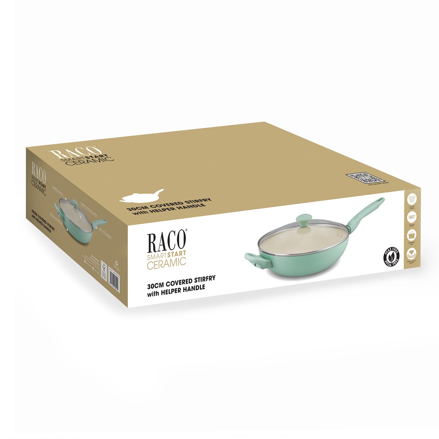 RACO SmartStart Ceramic Nonstick Induction Covered Stirfry With Helper Handle 30cm Lichen