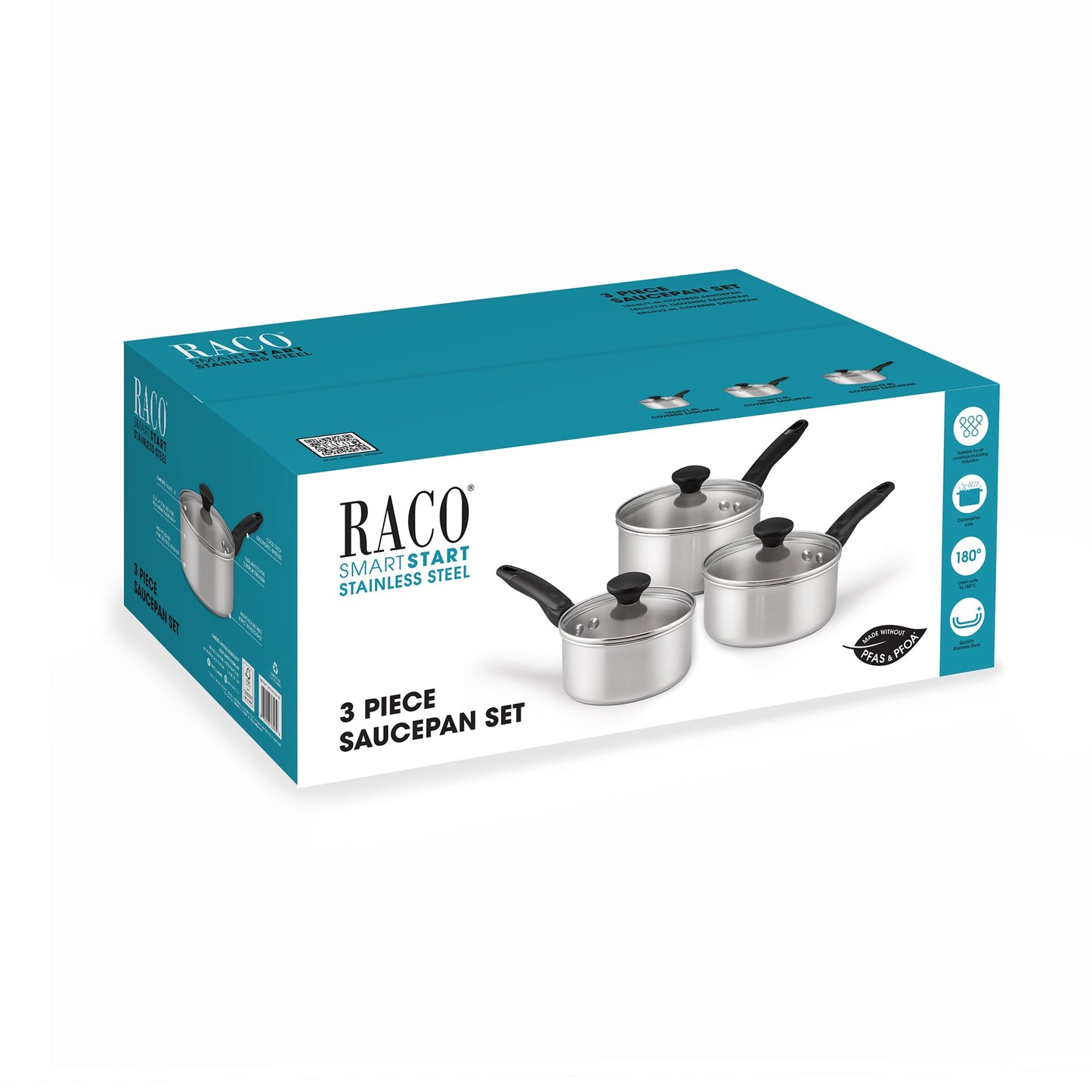 RACO SmartStart Stainless Steel Induction 3 Piece Saucepan Set 16/18/20cm