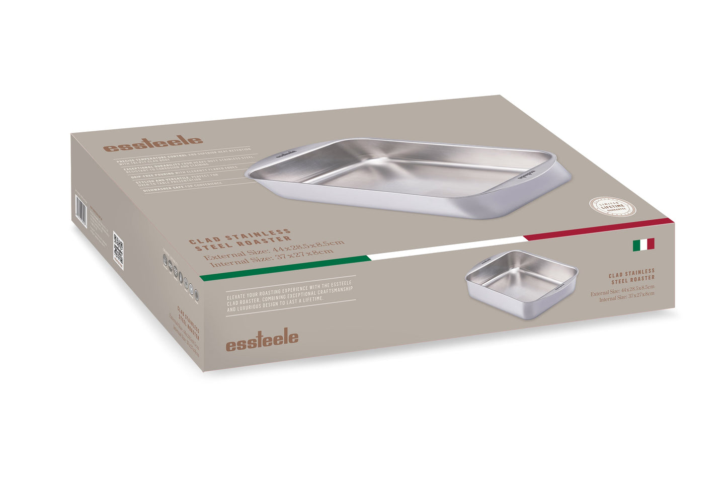 Essteele Clad Ovenware Stainless Steel Large Rectangular Roasting Pan 37cm x 27cm x 8cm