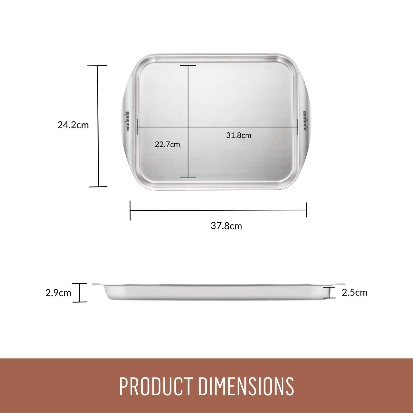Essteele Clad Ovenware Stainless Steel Baking Sheet 23cm x 32cm x 2.5cm