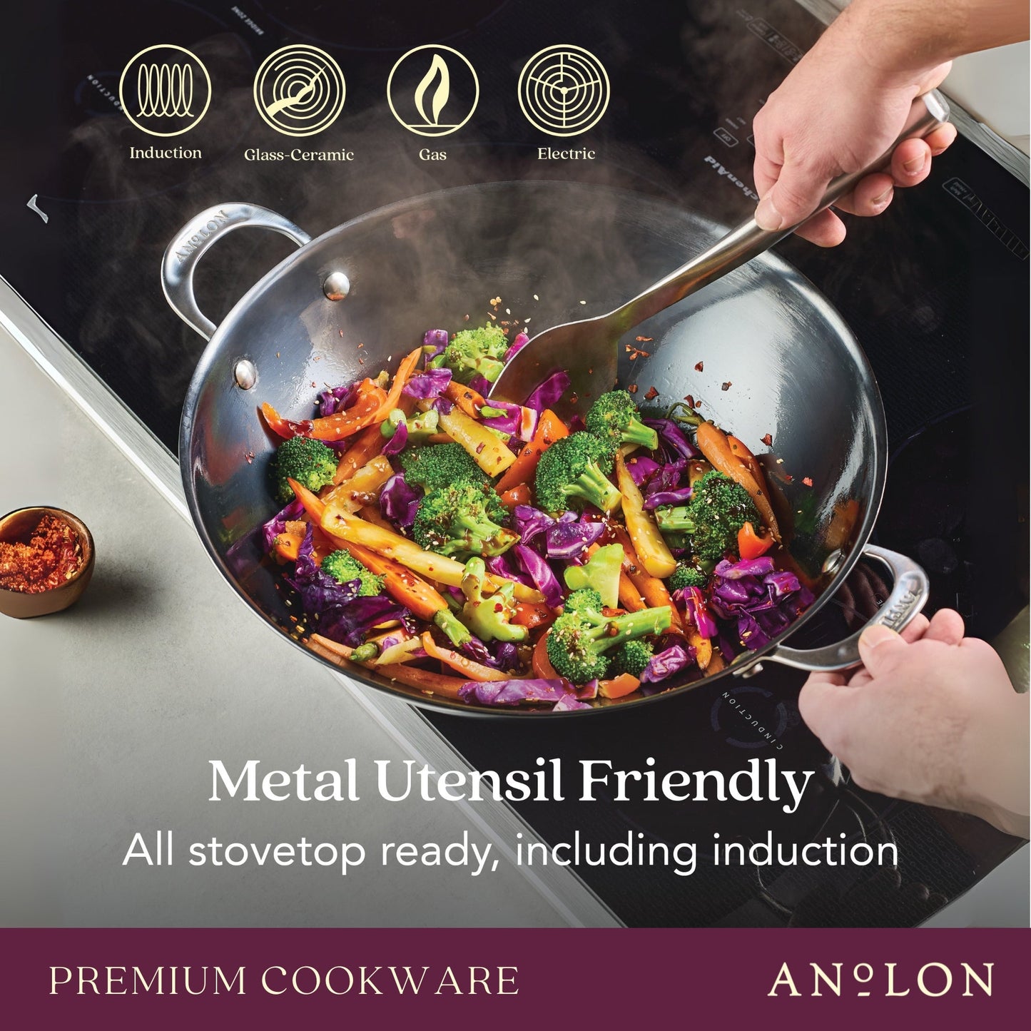 Anolon N₂ Carbon Steel Induction Wok 36cm