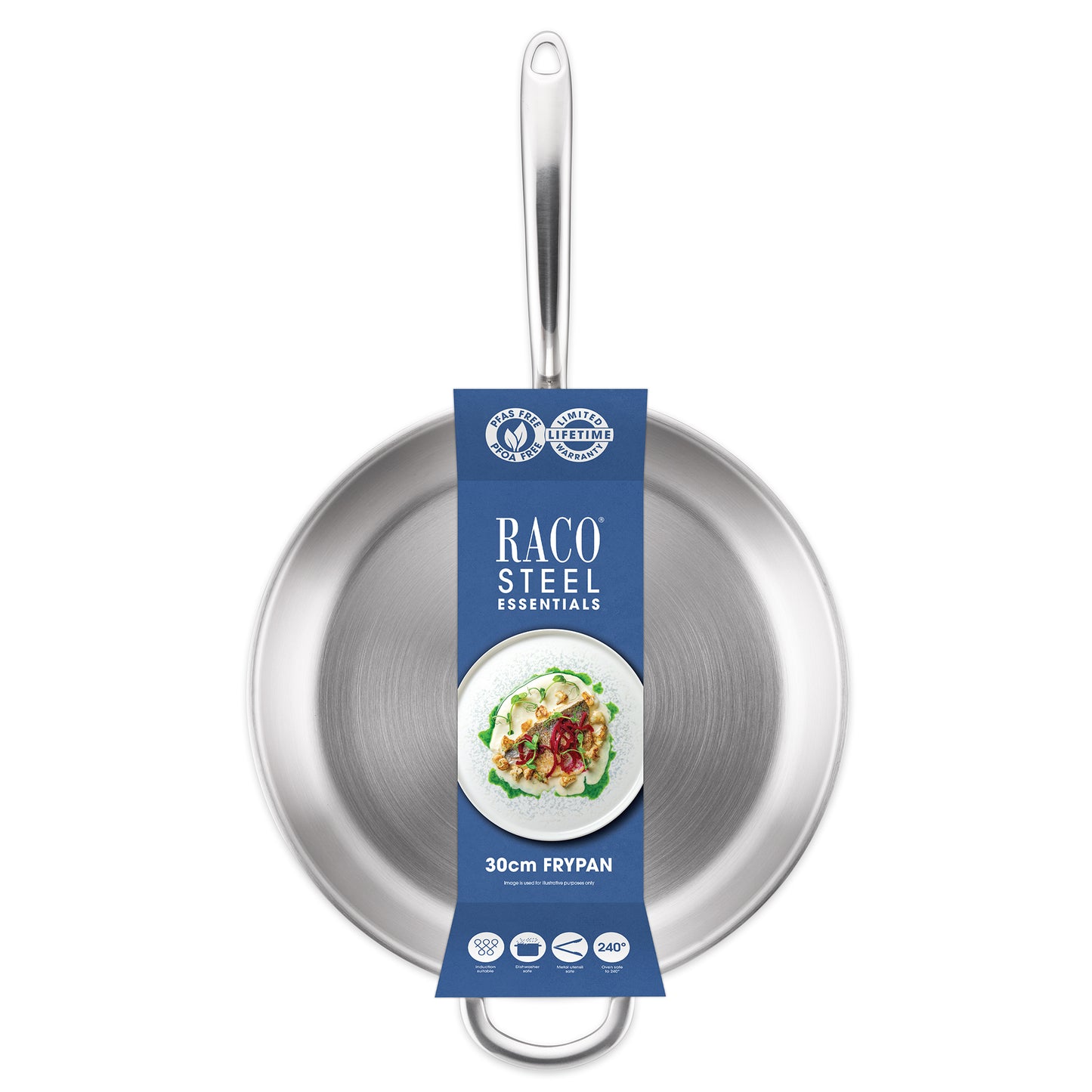 RACO Steel Essentials Stainless Steel Induction Open Frypan With Helper Handle 30cm