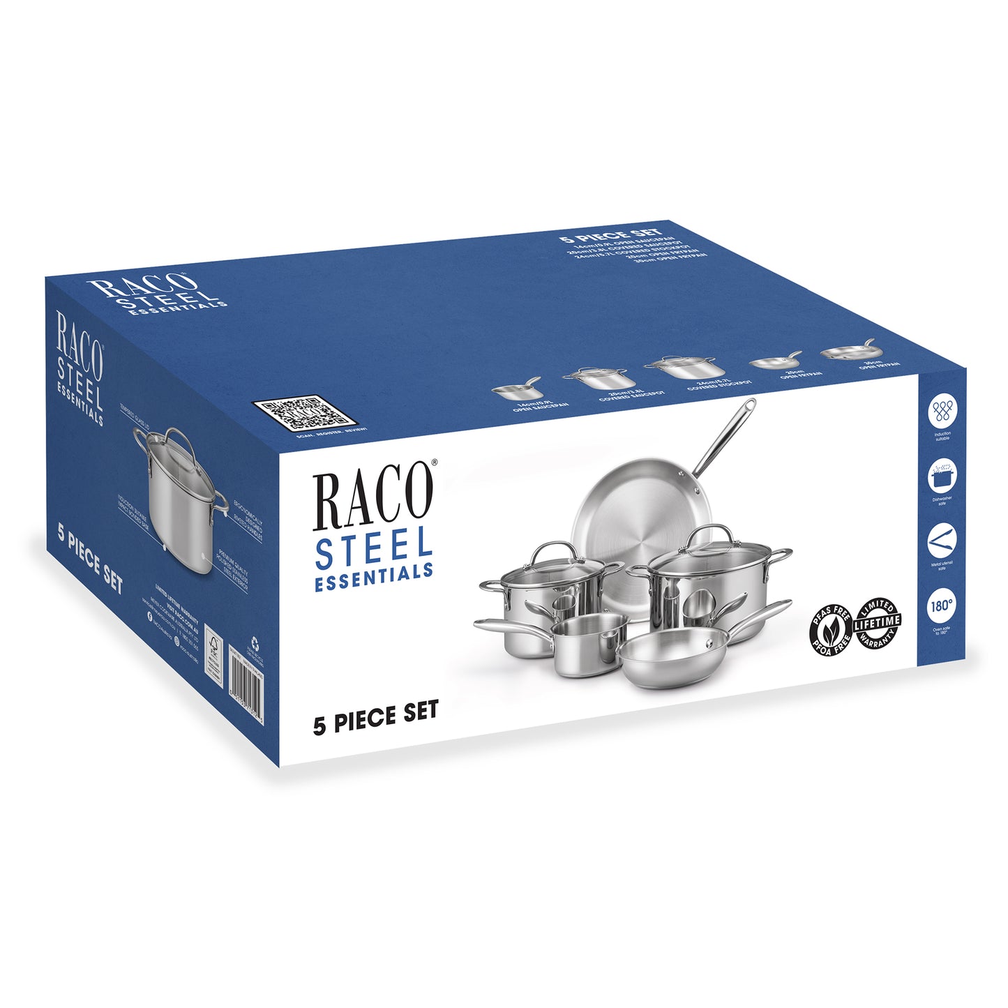 RACO Steel Essentials Stainless Steel Induction 5 Piece Cookware Set