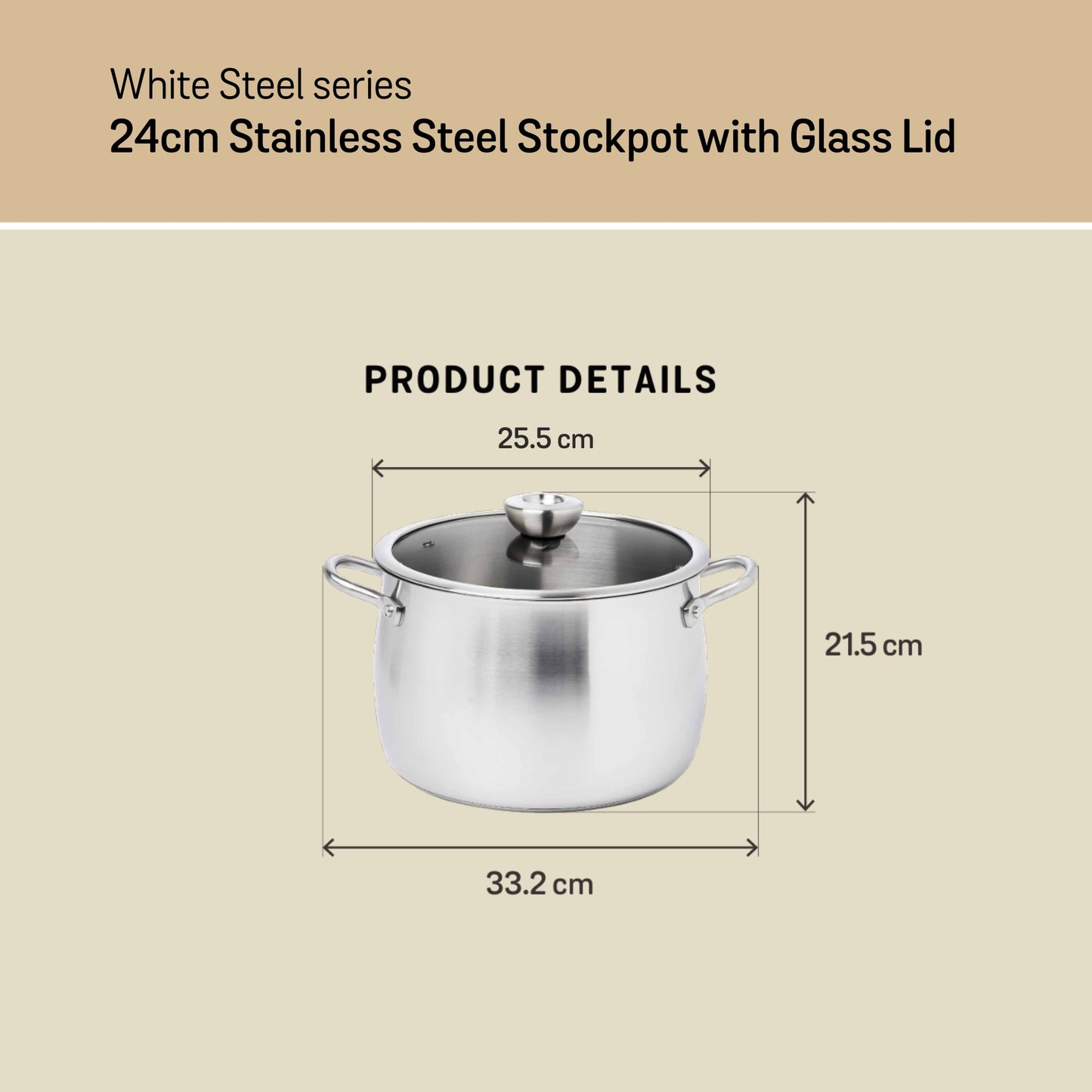 Meyer White Steel Stainless Steel Induction Stockpot With Glass Lid 24cm