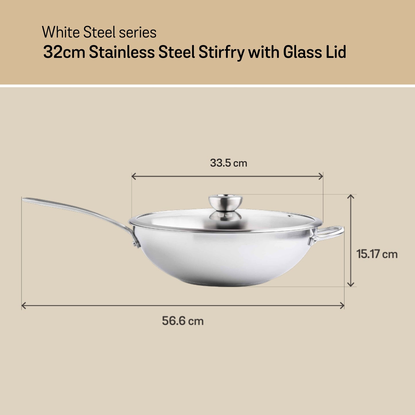 Meyer White Steel Stainless Steel Induction Stirfry With Glass Lid 32cm