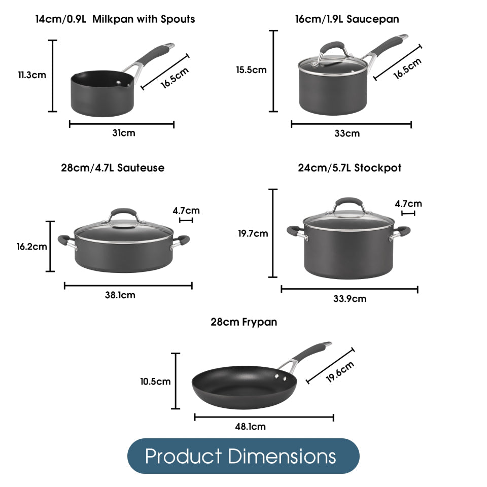 RACO Reliance Hard Anodised Induction 5 Piece Cookware Set