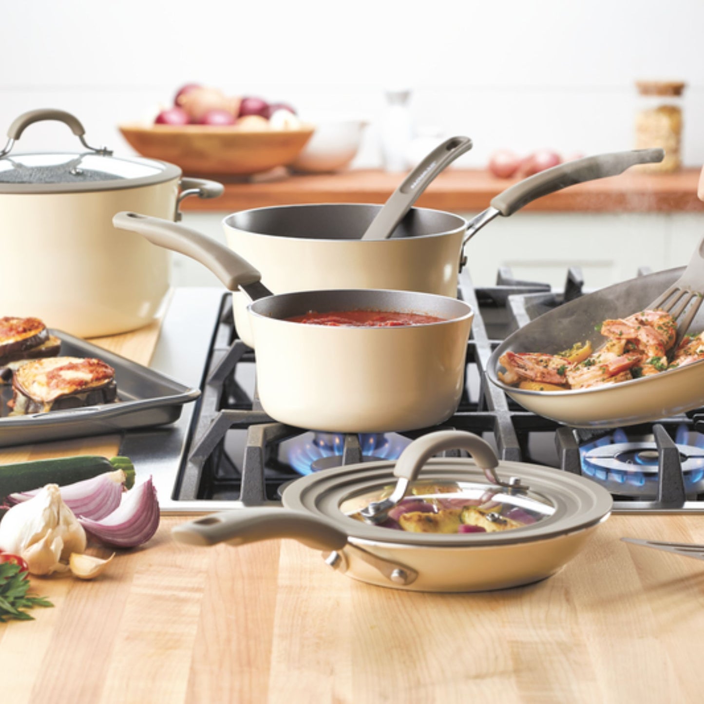 Rachael Ray Cook + Create Nonstick 11 Piece Cookware Set Almond