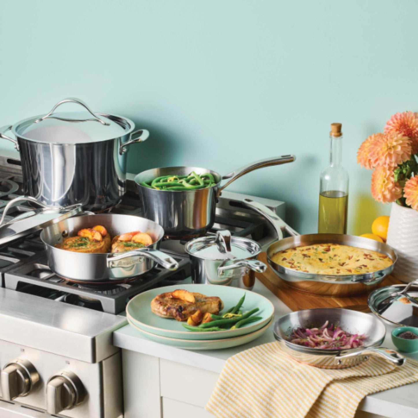 Anolon Nouvelle Copper Stainless Steel Induction 10 Piece Cookware Set