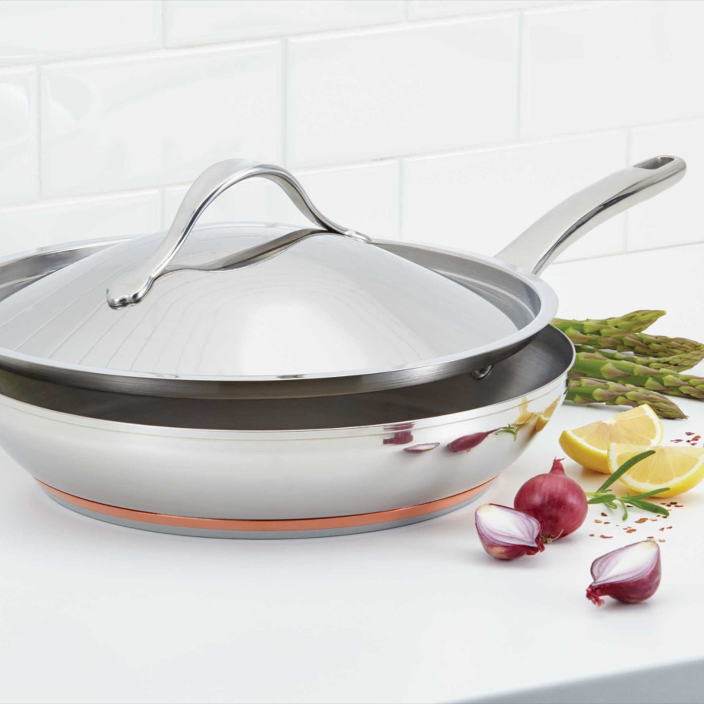 Anolon Nouvelle Copper Stainless Steel Induction Covered Skillet 30cm