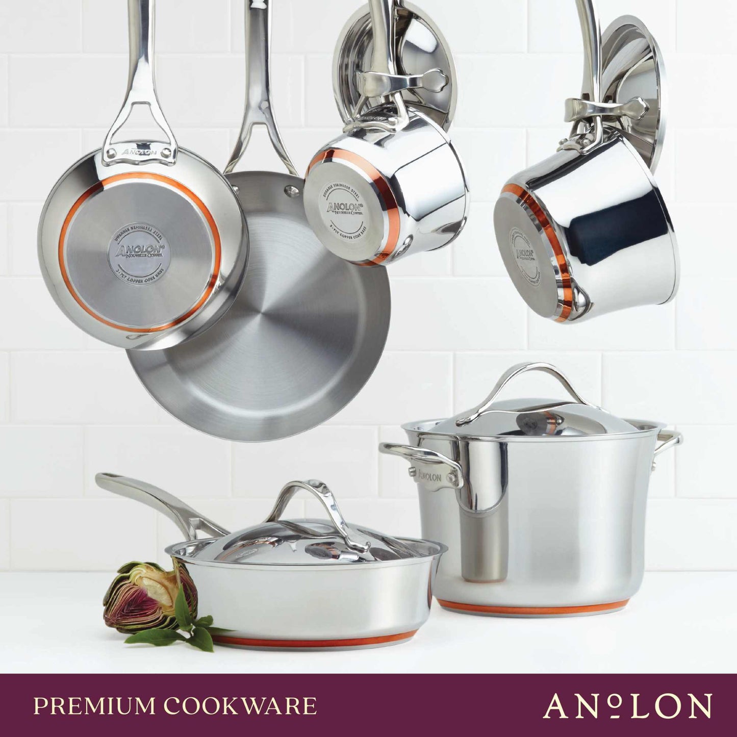 Anolon Nouvelle Copper Stainless Steel Induction Covered Skillet 30cm