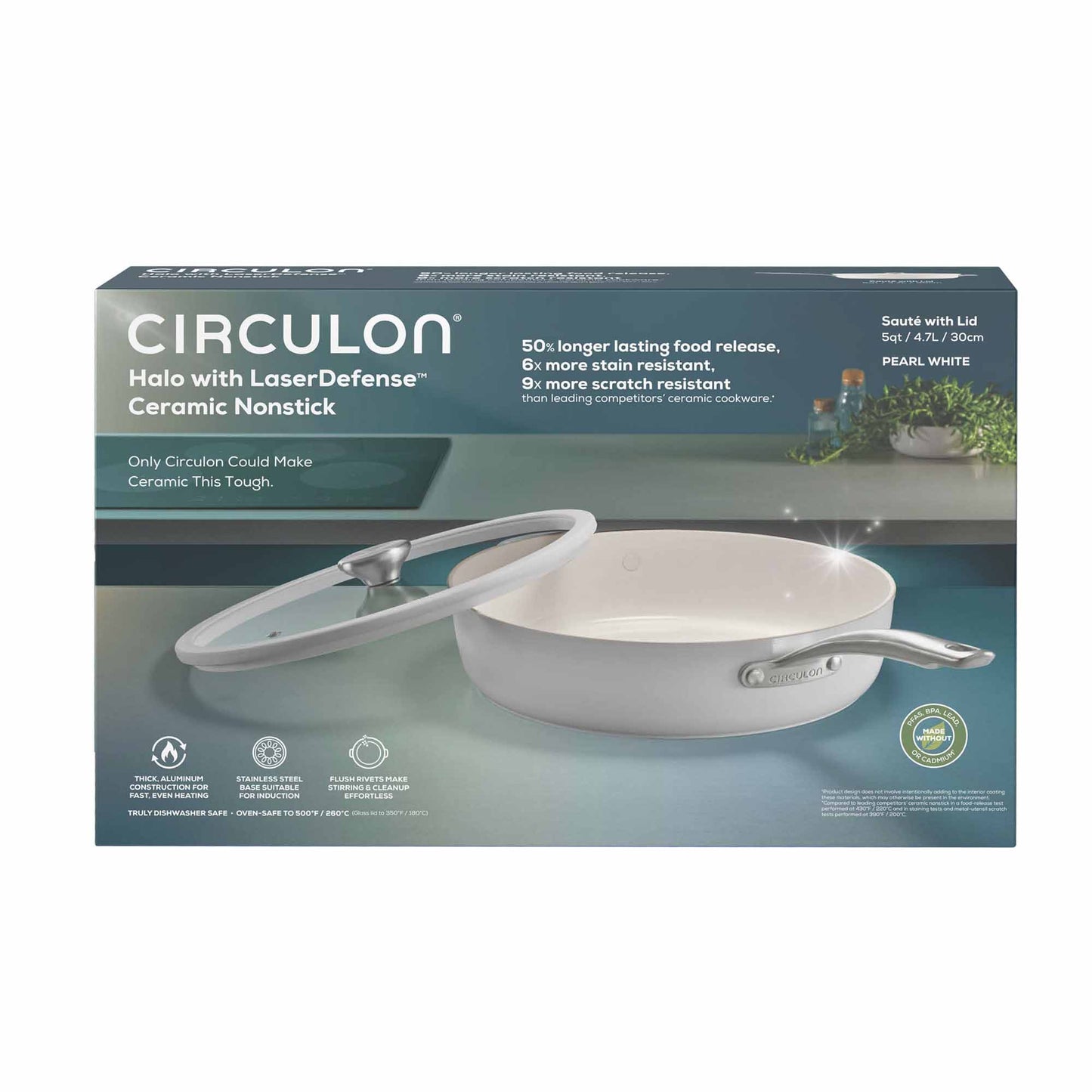 Circulon Halo With LaserDefense™ 30cm/4.7L Covered Sauté Pearl White
