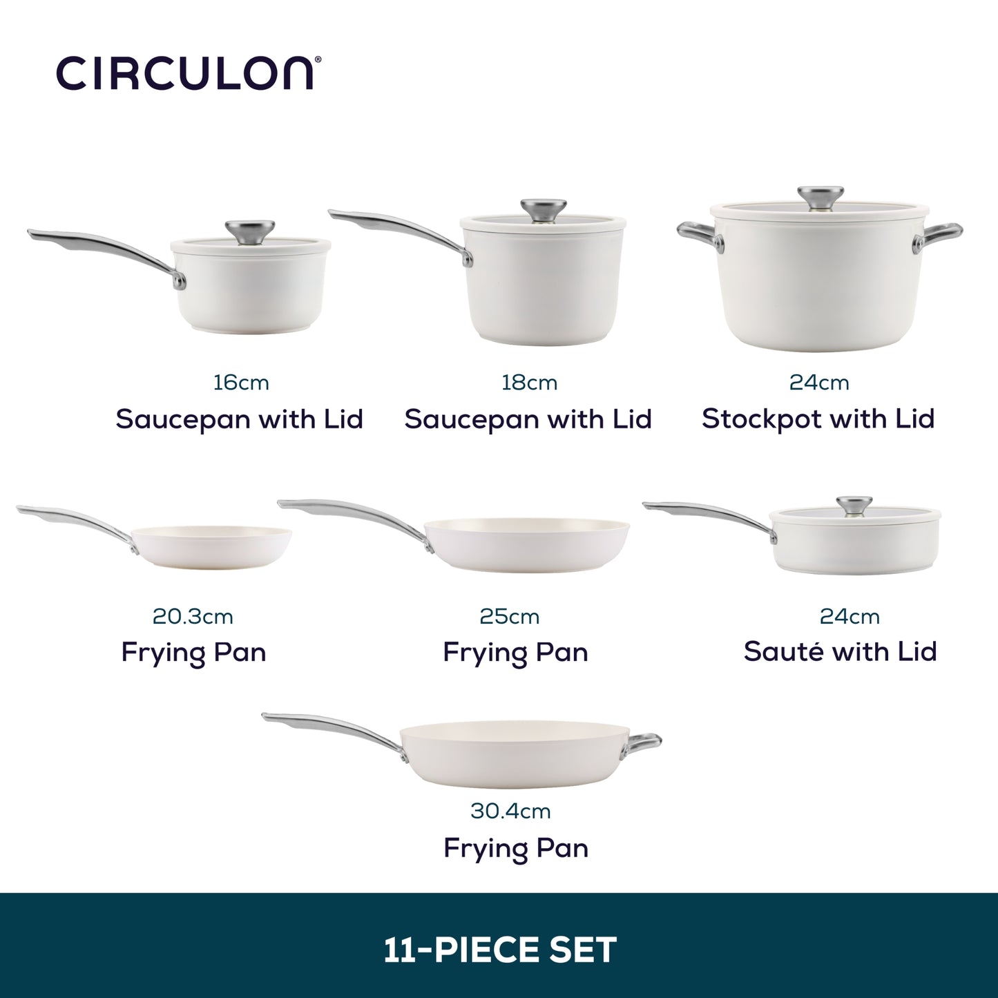 Circulon Halo With LaserDefense™ 11 Piece Cookware Set Pearl White