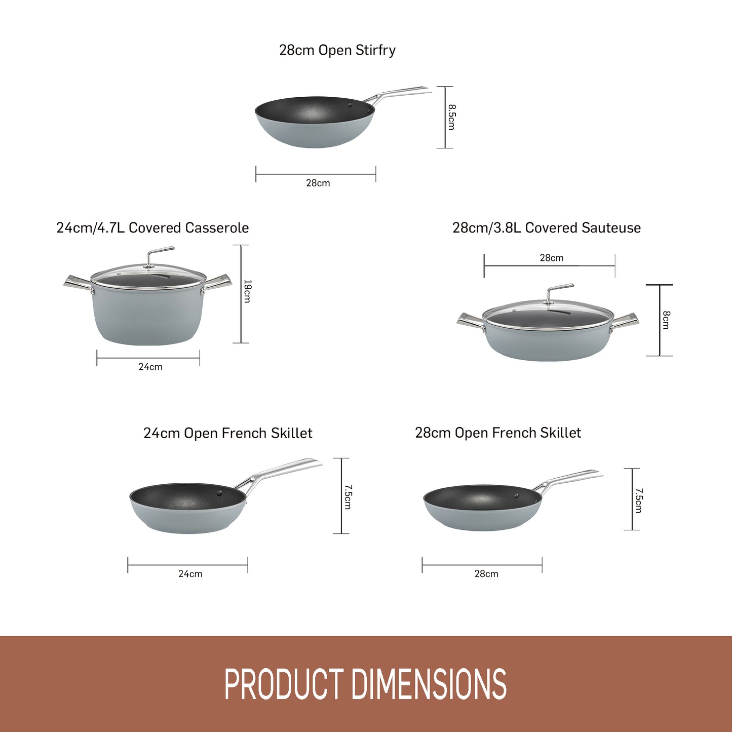 Essteele Per Bellezza Nonstick Induction 5 Piece Cookware Set Grey
