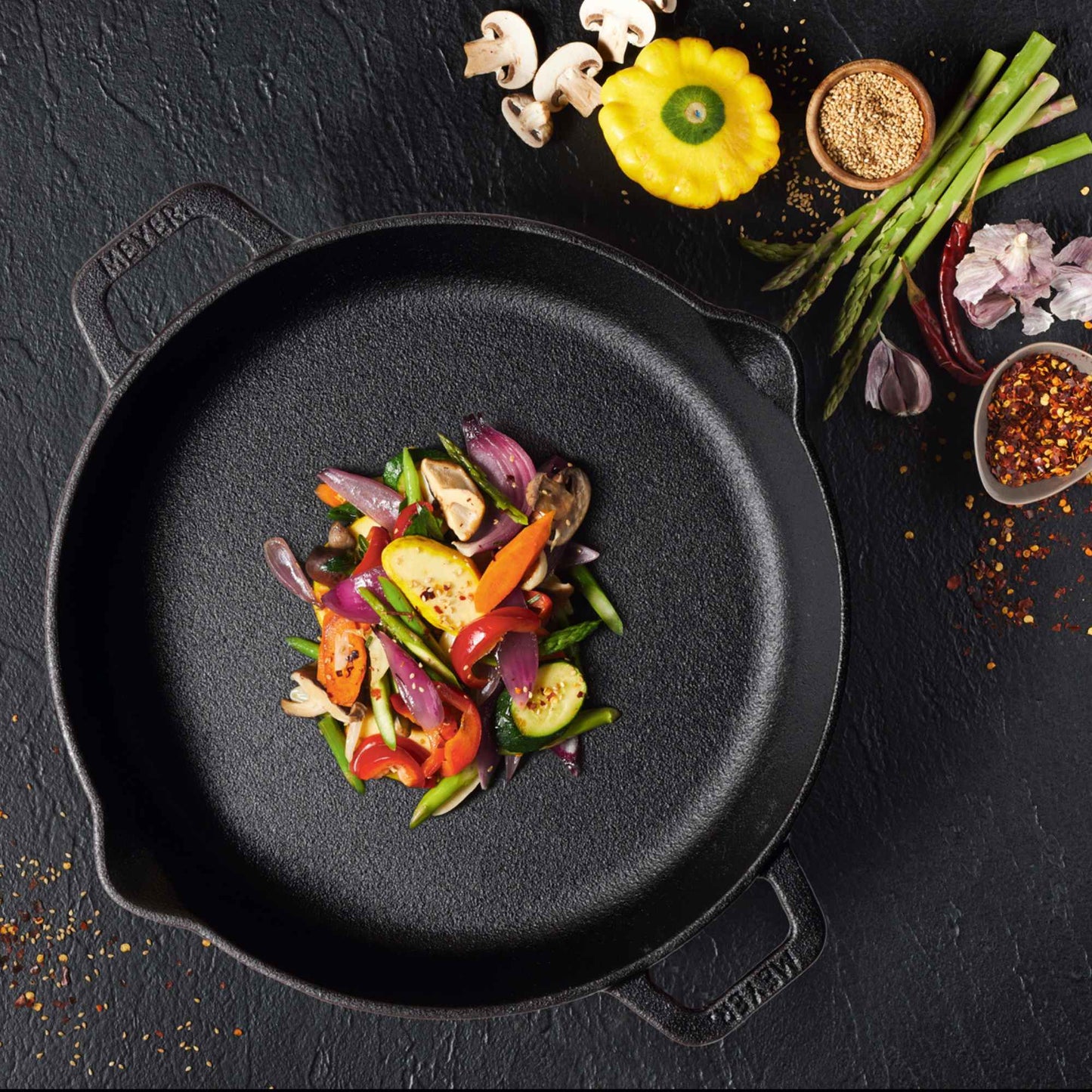 Meyer Pre-Seasoned Cast Iron Induction Double Handle Skillet 24cm