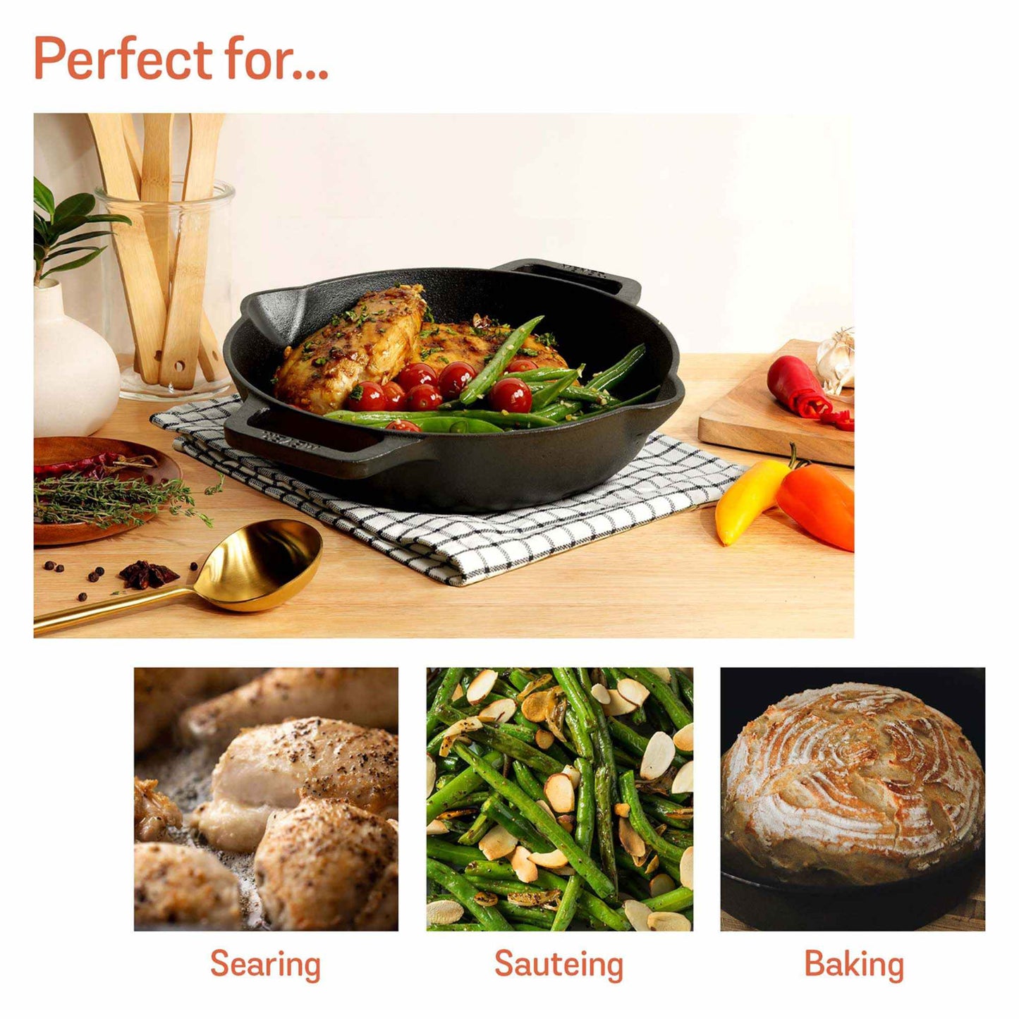 Meyer Pre-Seasoned Cast Iron Induction Double Handle Skillet 24cm