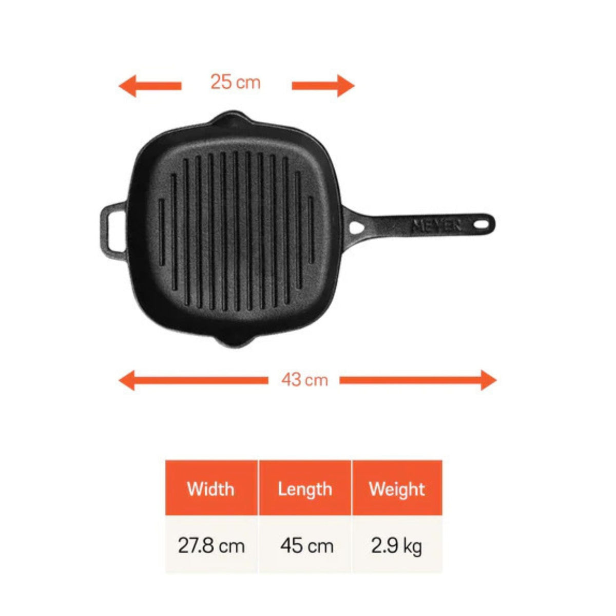 Additional angle: For indoor grilling and searing – pre-seasoned cast iron – Meyer Pre-Seasoned Cast Iron 22cm Skillet / 25cm Grill Pan