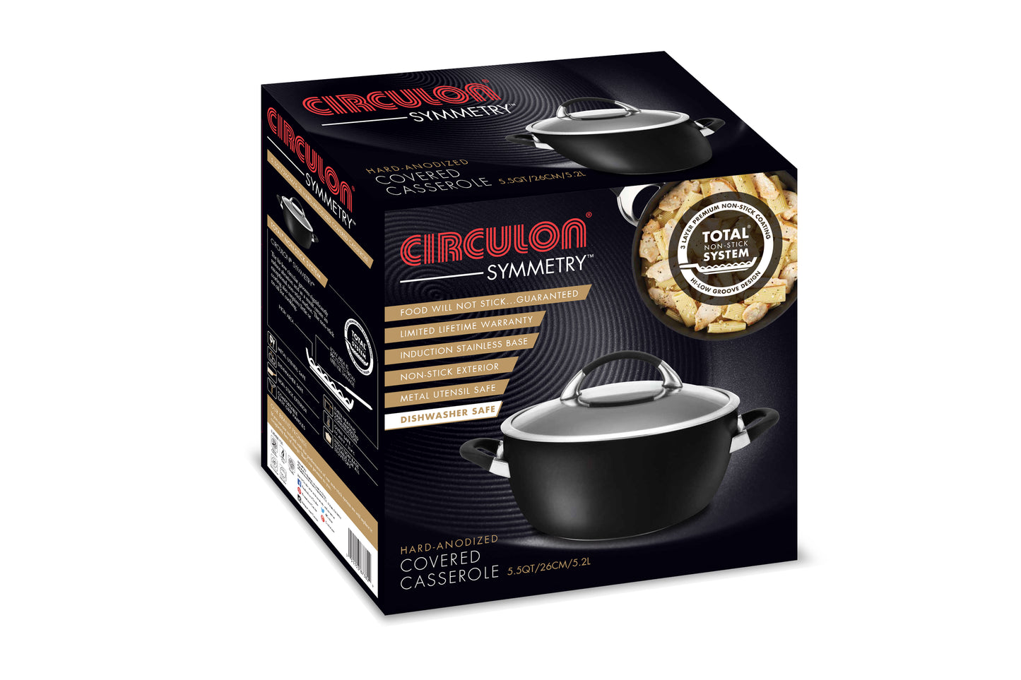 Circulon Symmetry Nonstick Induction Covered Casserole 26cm/5.2L Black