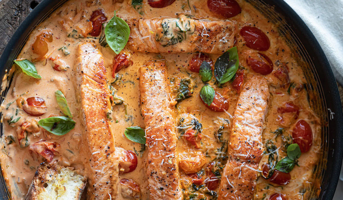 Pan Roasted Salmon with Creamy Tomato and Spinach Tuscan Sauce