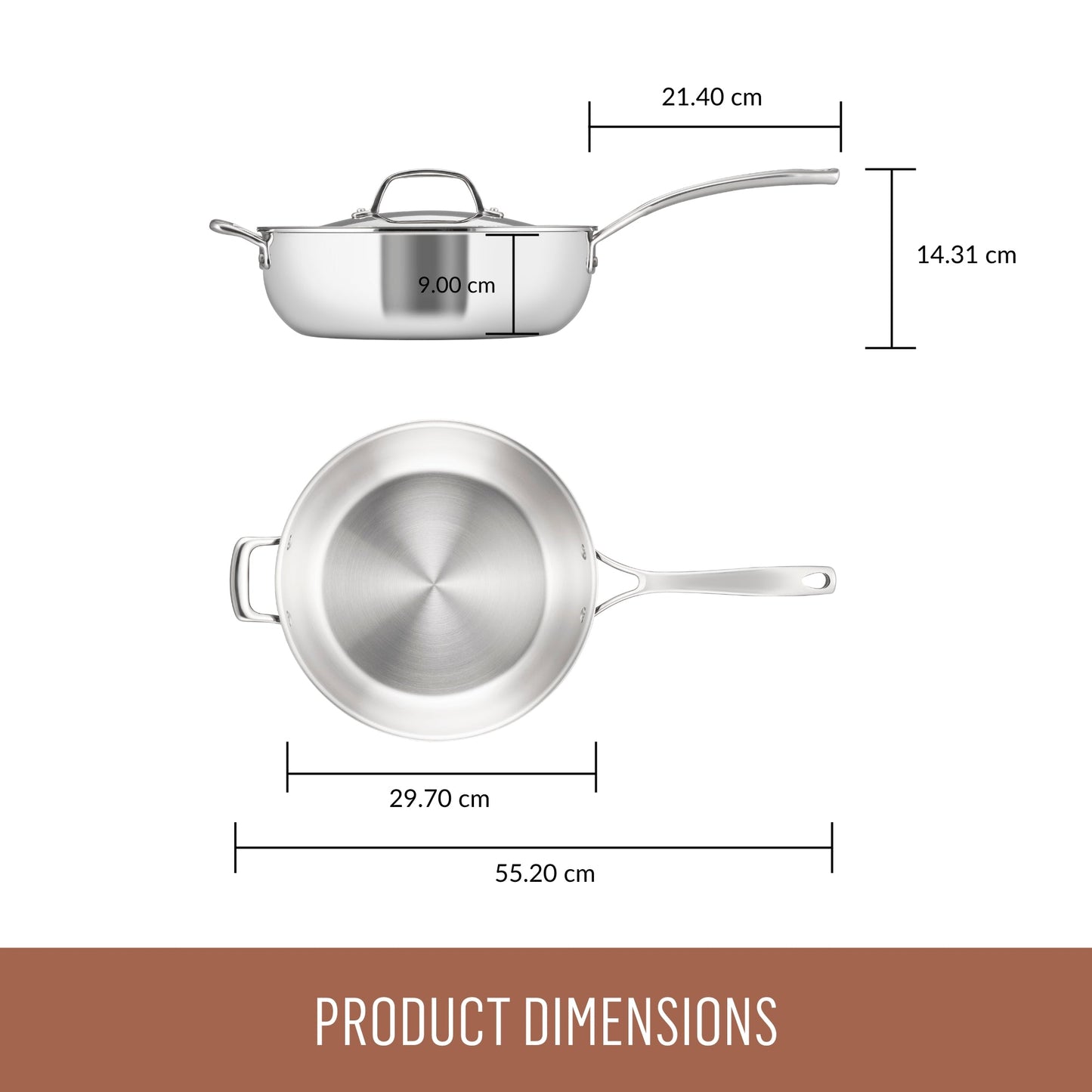 Essteele Eternità Stainless Steel Induction Covered Chefs Pan with Helper Handle 28cm