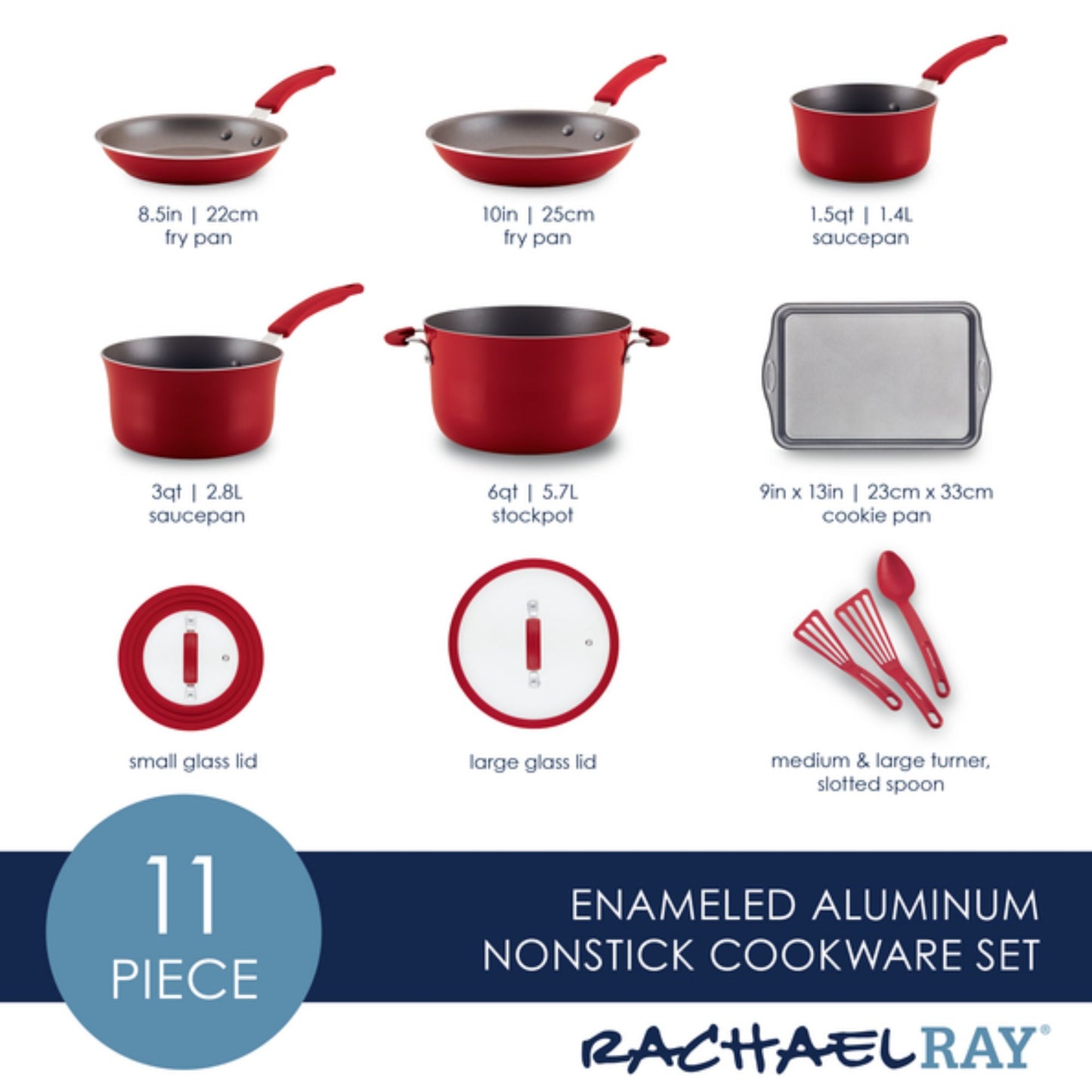 Rachael Ray Cook + Create Nonstick 11 Piece Cookware Set Red