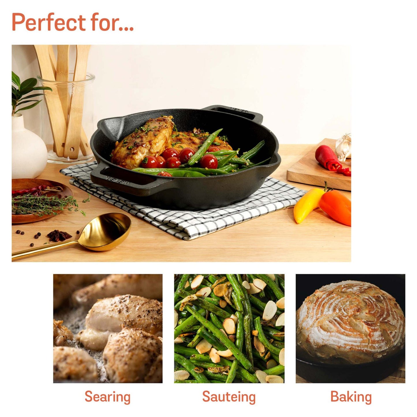 Meyer Pre-Seasoned Cast Iron Induction Double Handle Skillet 26cm