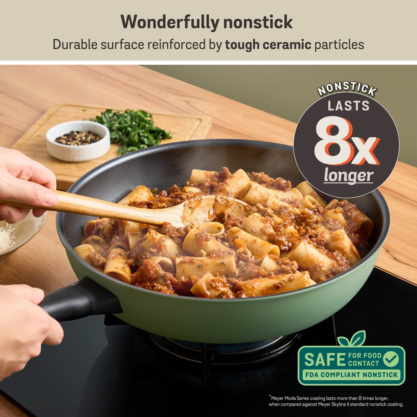 Meyer Moda Induction Open French Frypan With Helper Handle 30cm Sage