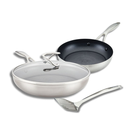 Circulon S-Series Nonstick Stainless Steel Induction Frypan Twin Pack 24/30cm & Slotted Turner