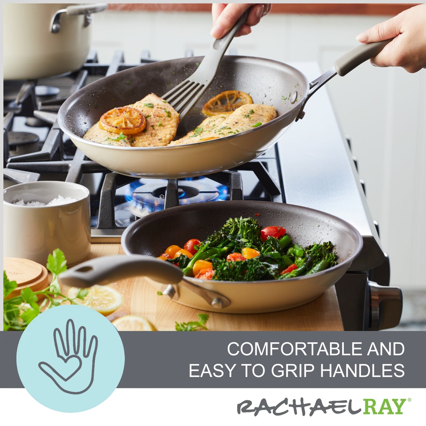 Rachael Ray Cook + Create Nonstick Frypan Twin Pack 24/30cm Almond