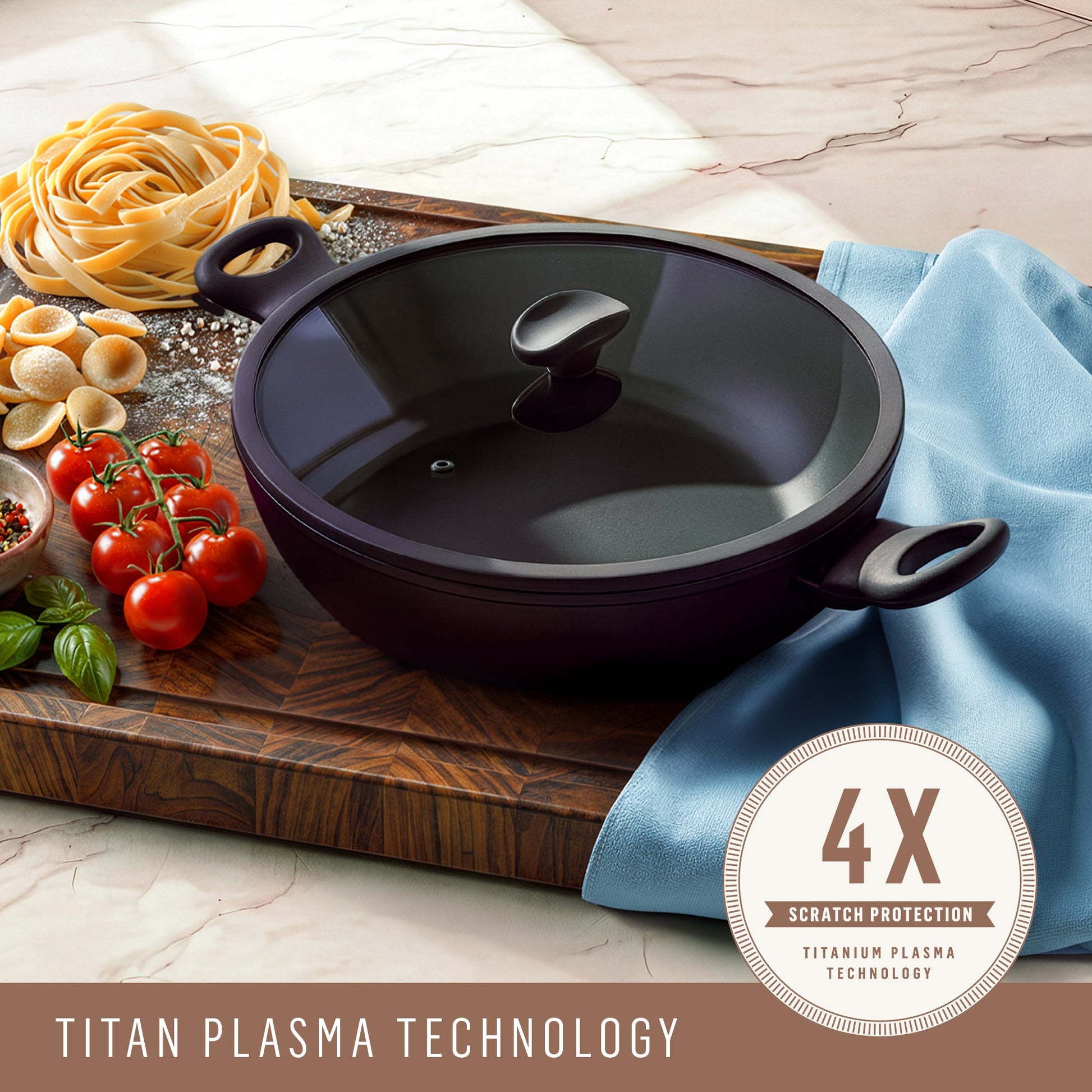 Product detail view: For stir-frying and wok-style cooking – ceramic nonstick coated aluminium – Essteele Per Domani Ceramic Induction Covered Wok 30cm