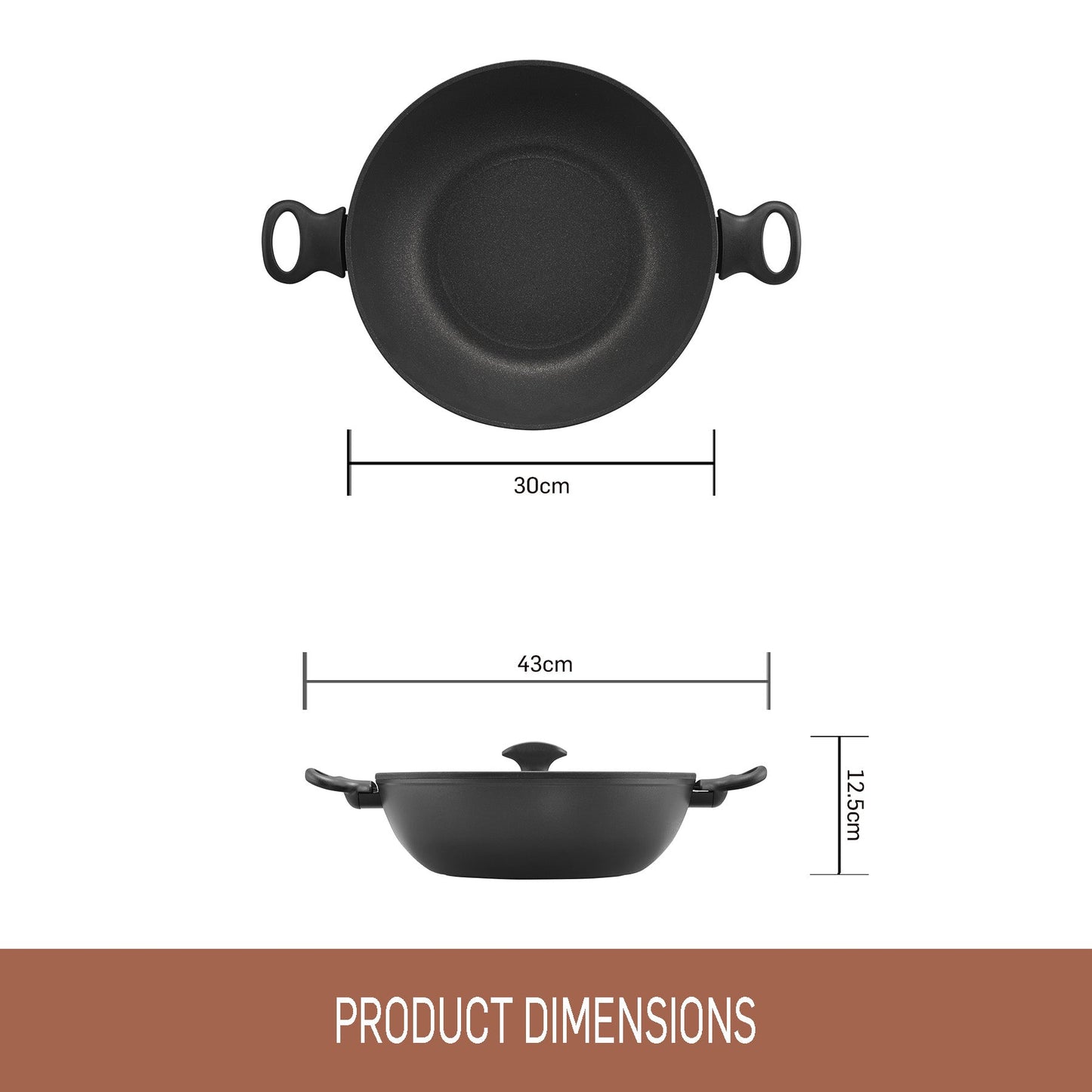 Full display view: For stir-frying and wok-style cooking – ceramic nonstick coated aluminium – Essteele Per Domani Ceramic Induction Covered Wok 30cm