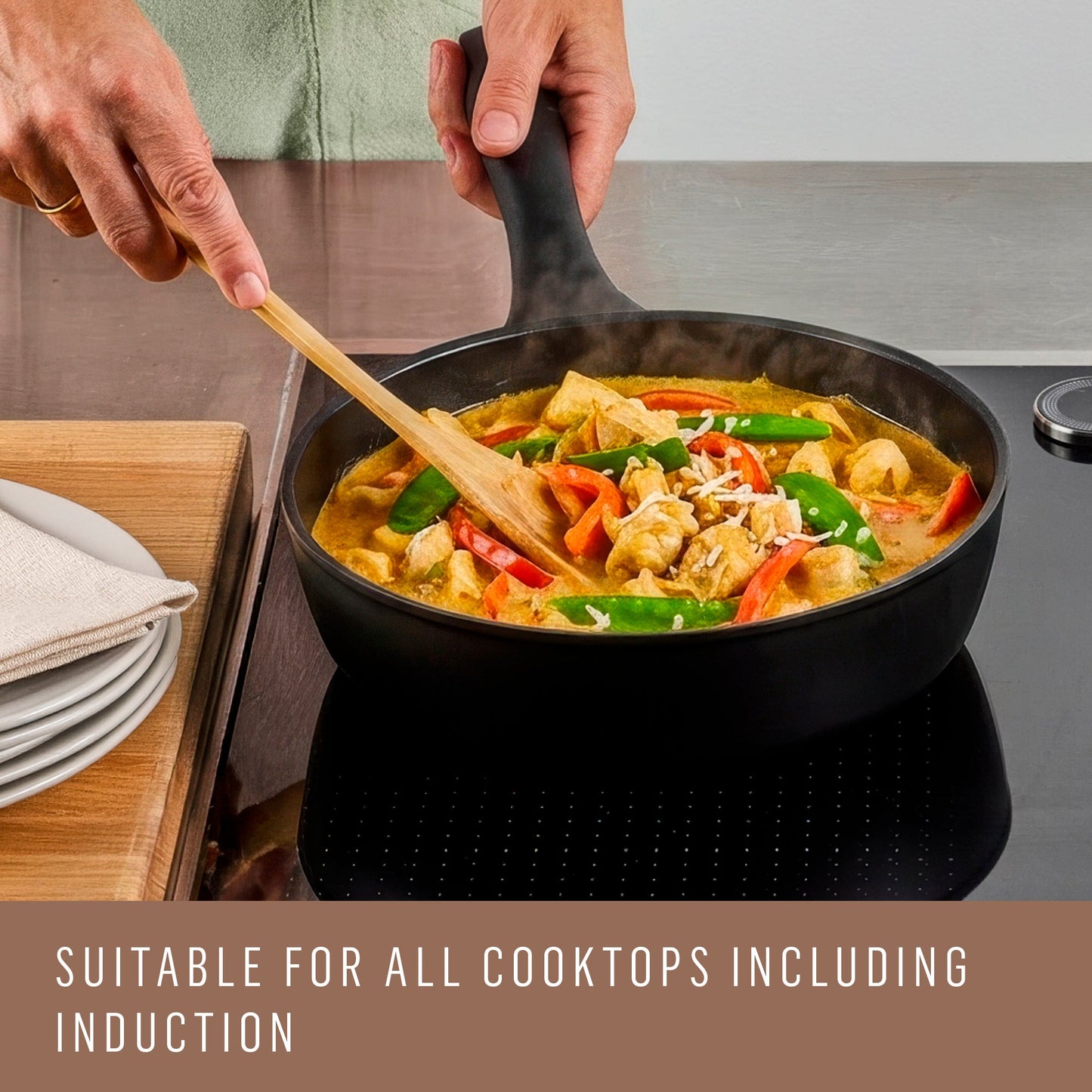 Product detail view: For braising and one-pot meals – ceramic nonstick coated aluminium – Essteele Per Domani Ceramic Induction Covered Sautéuse 28cm/4L