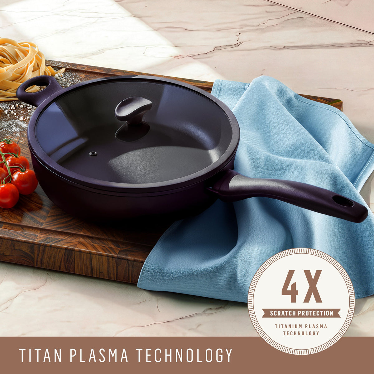 For braising and one-pot meals – ceramic nonstick coated aluminium – Essteele Per Domani Ceramic Induction Covered Sauté with Helper Handle 30cm/5.5L