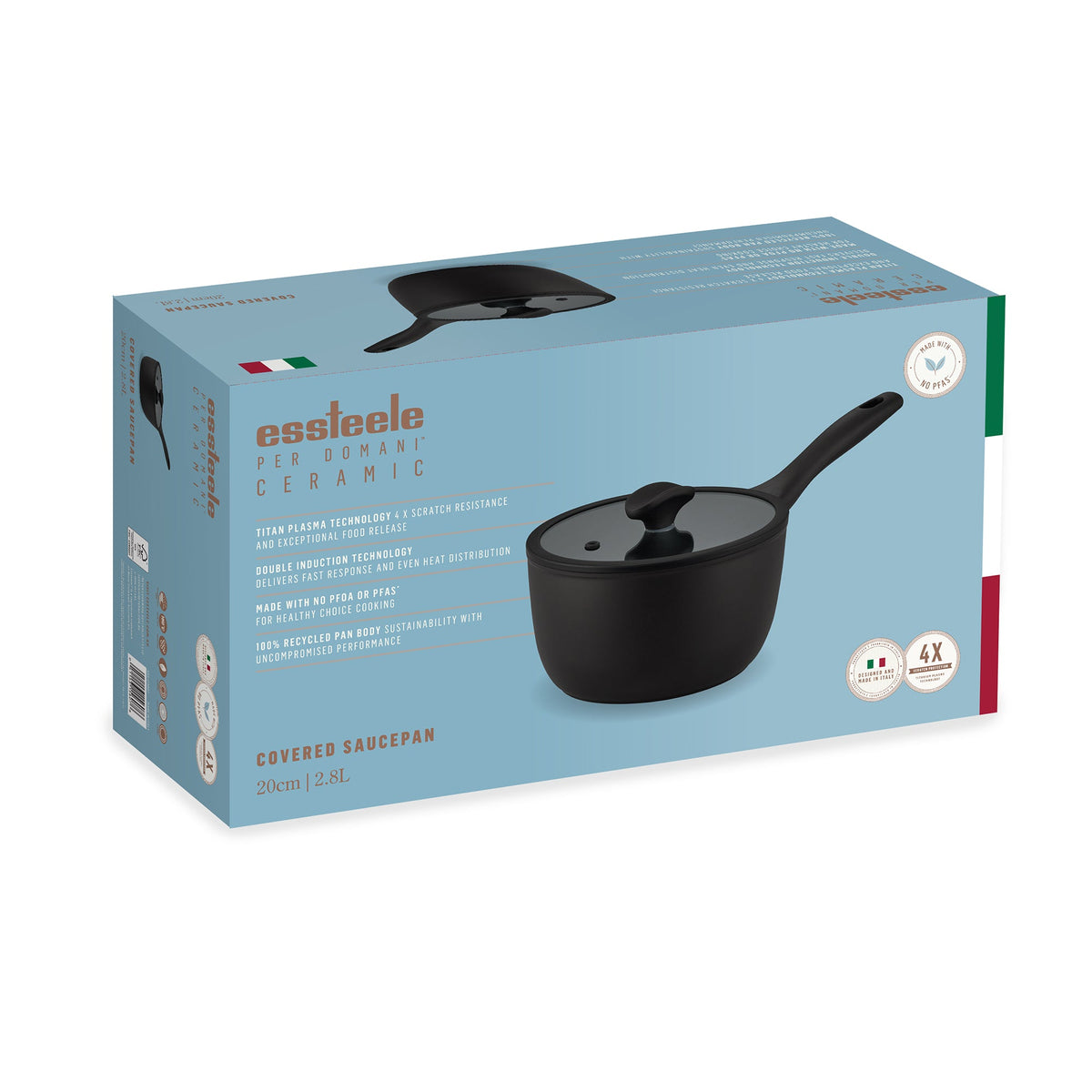 Close-up finish detail: For soups and sauces – ceramic nonstick coated aluminium – Essteele Per Domani Ceramic Induction Covered Saucepan 20cm/2.8L
