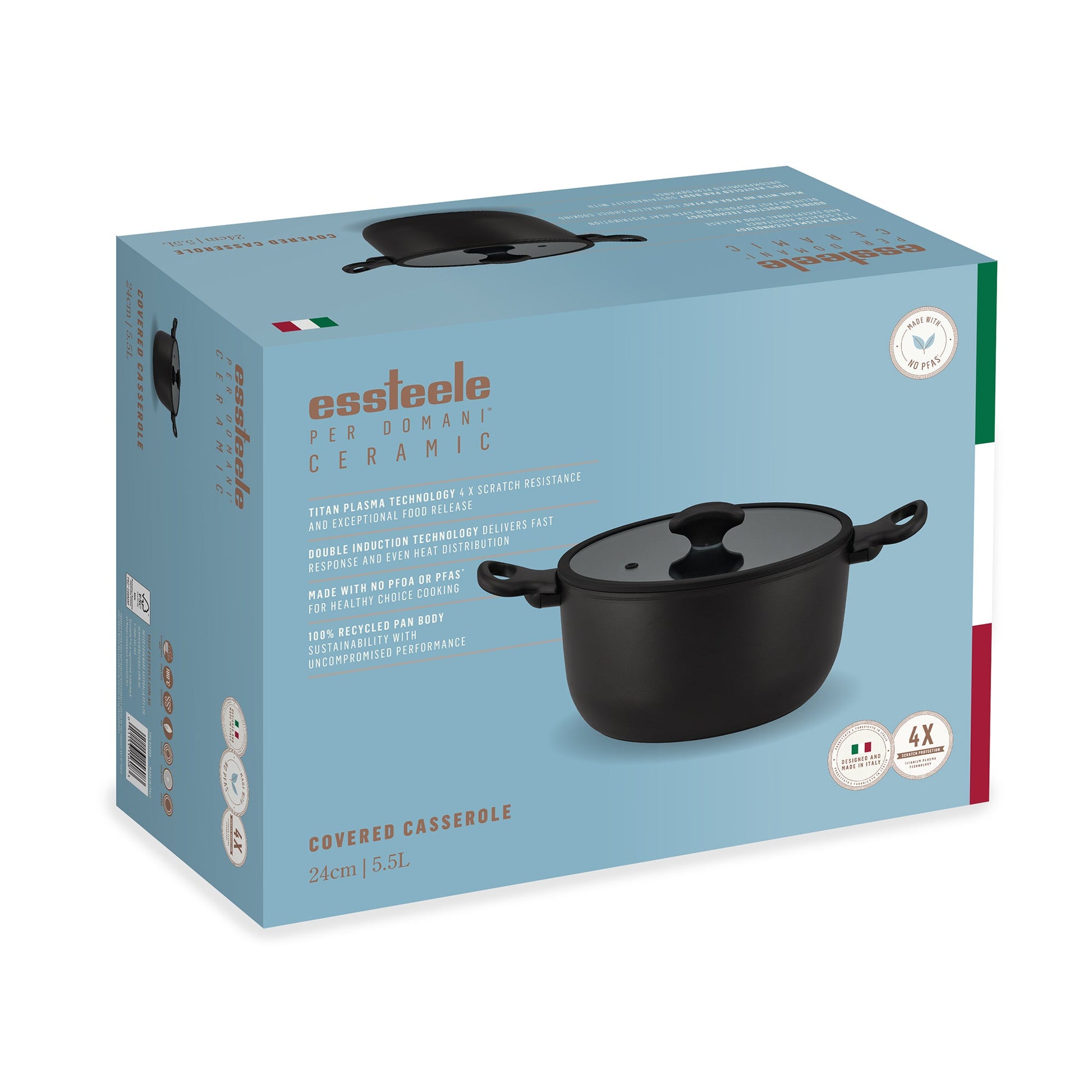 For slow-cooked casseroles and braises – ceramic nonstick coated aluminium – Essteele Per Domani Ceramic Induction Covered Casserole 24cm/5.5L