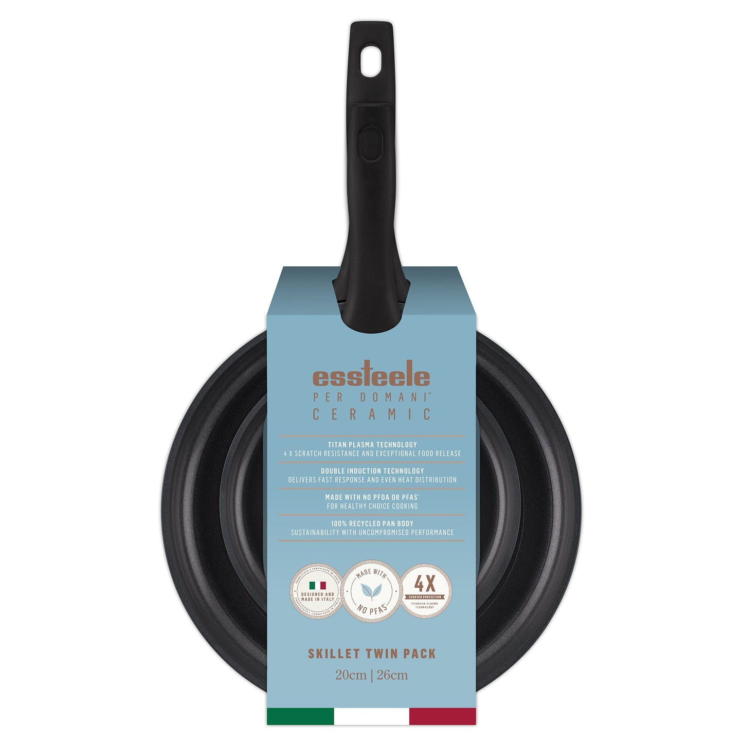 For searing, frying and everyday cooking – ceramic nonstick coated aluminium – Essteele Per Domani Ceramic Induction Open French Skillet Twin Pack 20/26cm