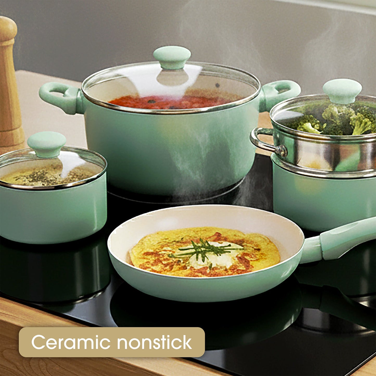 RACO SmartStart Ceramic Nonstick Induction Open Frypan 30cm Lichen