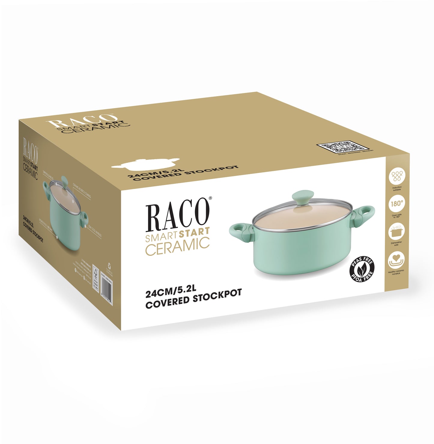 RACO SmartStart Ceramic Nonstick Induction Covered Stockpot 24CM/5.2L Lichen