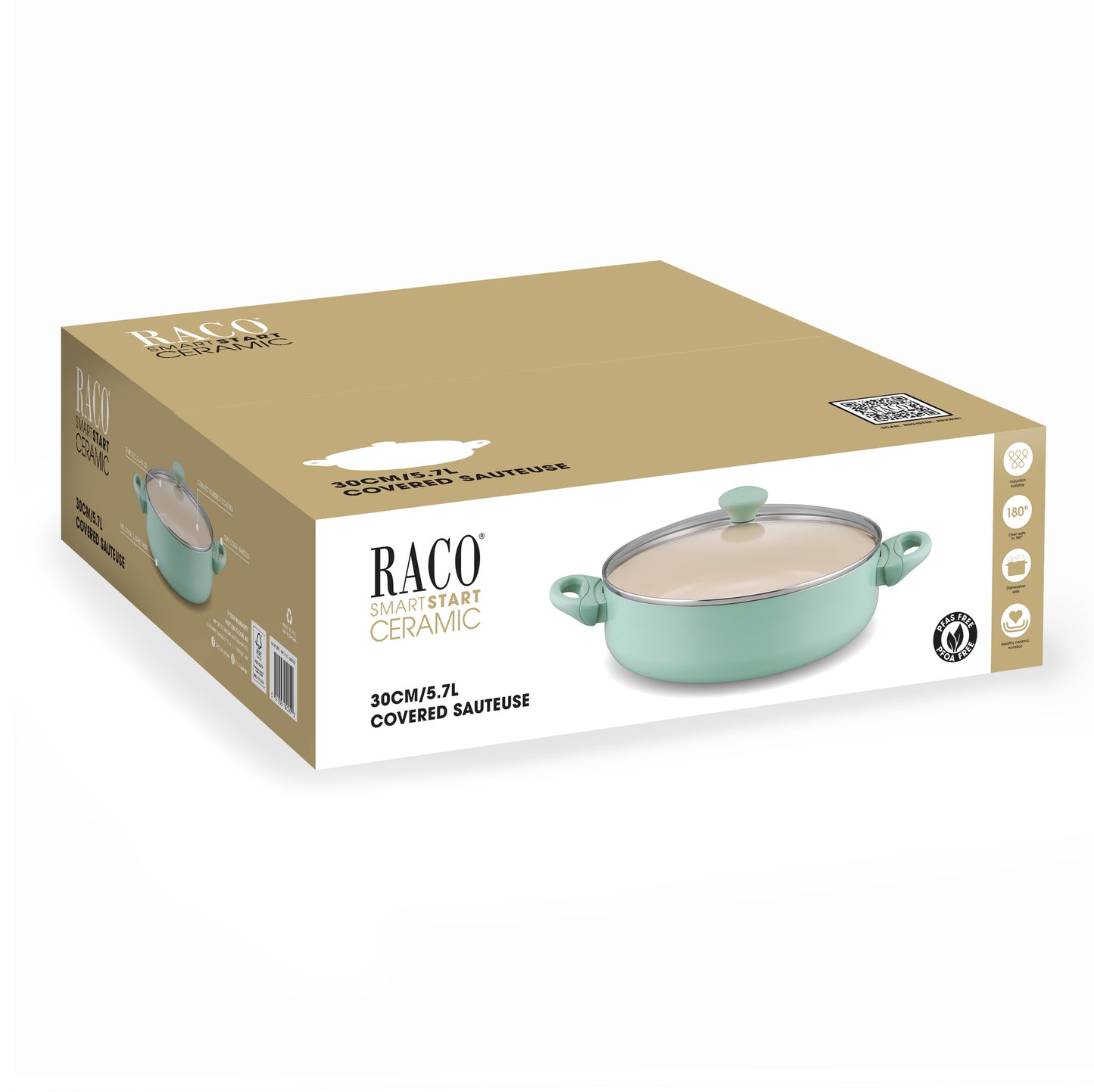 RACO SmartStart Ceramic Nonstick Induction Covered Sauteuse 30cm/5.7L Lichen