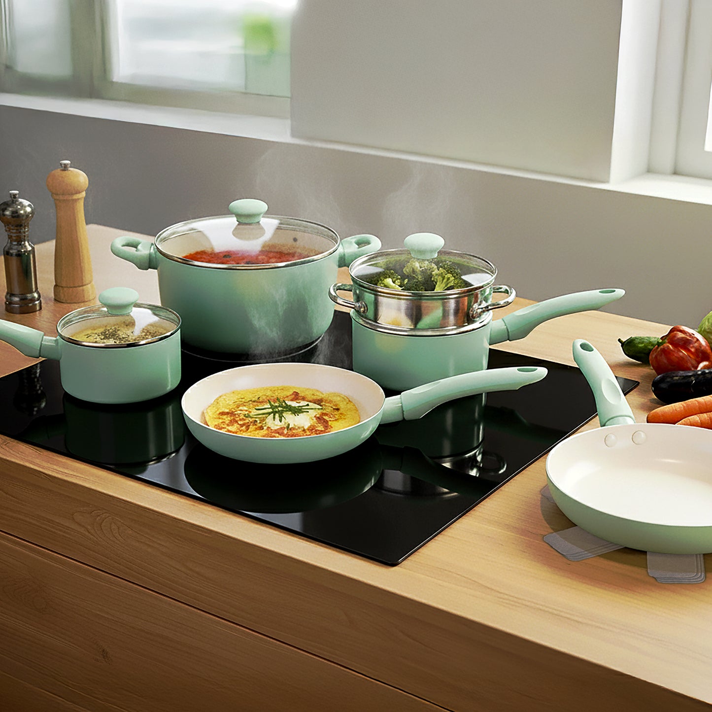 RACO SmartStart Ceramic Nonstick Induction Twin Pack Frypans 22/28cm Lichen