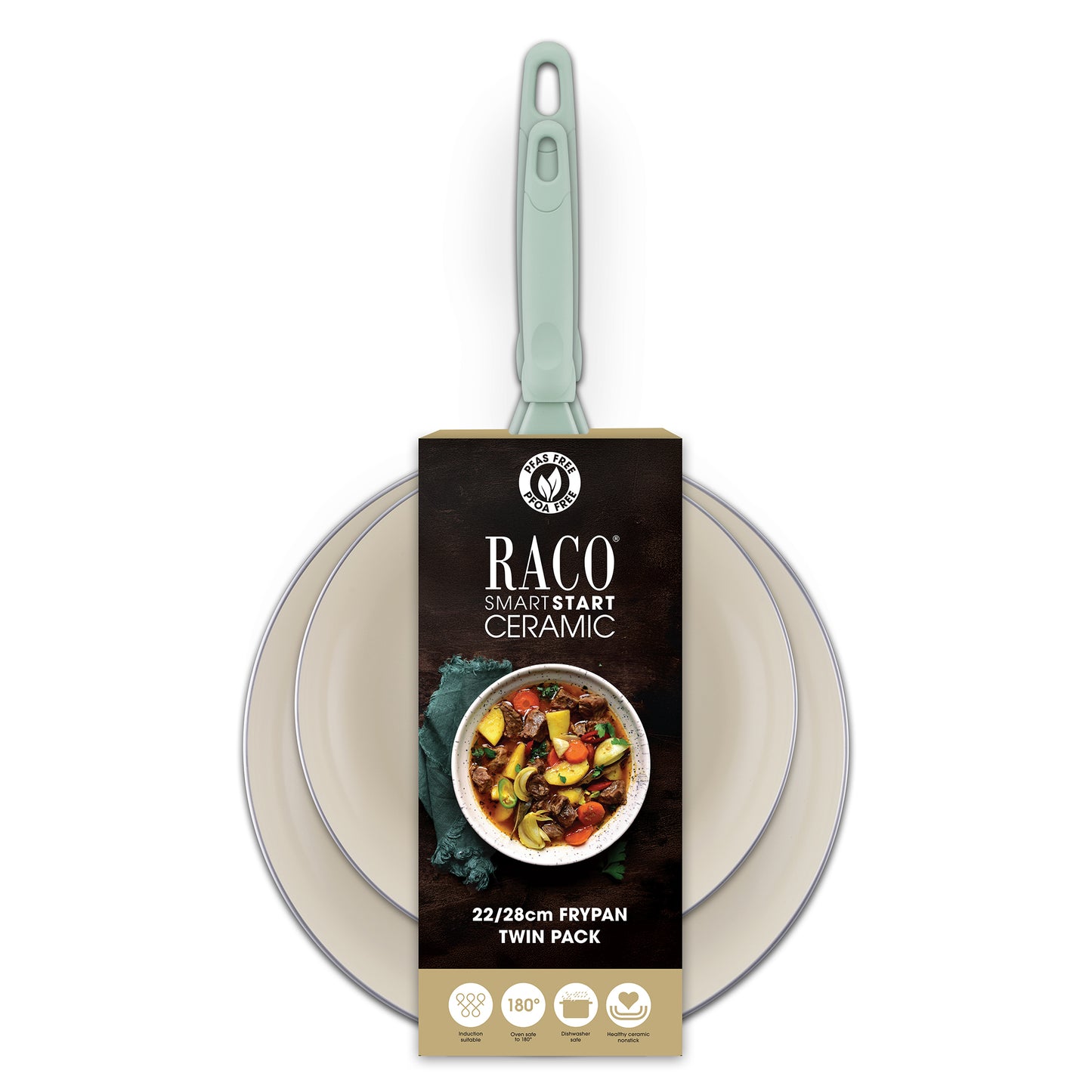 RACO SmartStart Ceramic Nonstick Induction Twin Pack Frypans 22/28cm Lichen