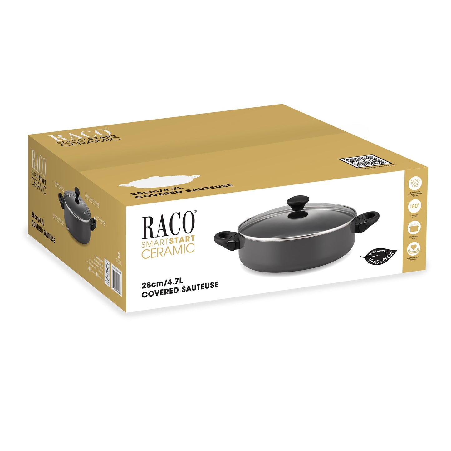 RACO SmartStart Ceramic Nonstick Induction Covered Sauteuse 28cm/4.7L Grey